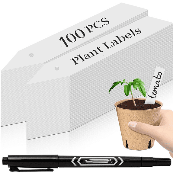 100-Pack 4.7 Inch White Waterproof Plant Labels Stakes With 5Ml Permanent Marker Pen, Durable Weatherproof Garden Tags For Marking Seedlings, Vegetables, Herbs And Flowers