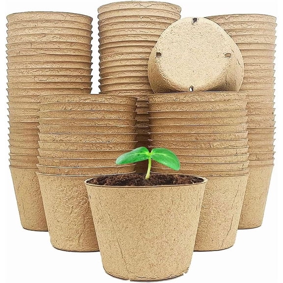 100-Pack 4 Inch Organic Peat Pots for Seed Starting Pots - Biodegradable Plantable Nursery Pots with Drainage Holes, Small Seed Starting Starter Tray, Eco-Friendly & Compostable Seedling Containers