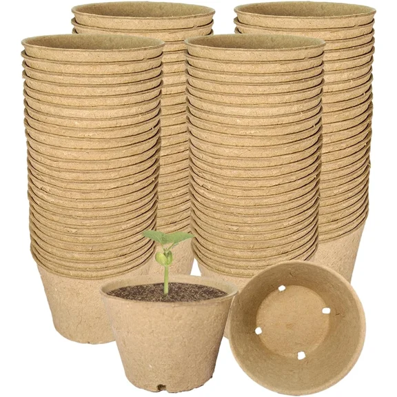 100 Pack 4 Inch Peat Pots, Biodegradable Seed Starter Pots with Drainage Holes for Indoor/Outdoor Gardening, Eco-Friendly Garden Germination Nursery Pots. (100, 4 Inch)