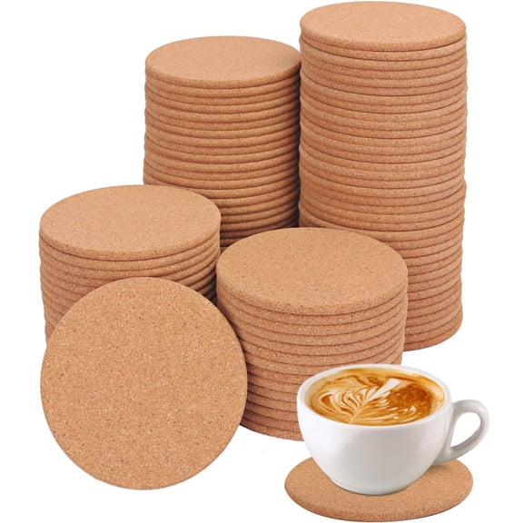 100 Pack 4 Inch Round Cork Coasters, Absorbent Coasters for Drinks, Crafts, DIY Projects Wine Glass, Mug, Coffee Cup, Plants and General Use KUKLIPJIM
