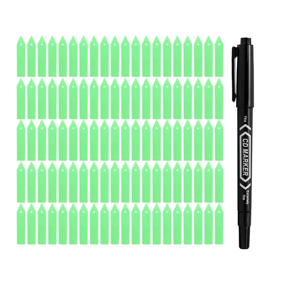 100-Pack 4-Inch Waterproof Plastic Plant Labels with 1 Marker, Reusable Vibrant Garden Markers for Seedlings, Potted Plants, and Vegetables, Professional Nursery Tags Green