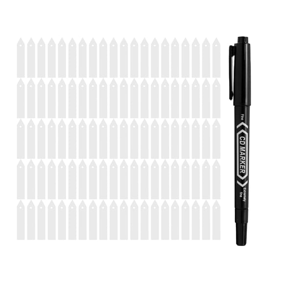 100-Pack 4-Inch Waterproof Plastic Plant Labels with 1 Marker, Reusable Vibrant Garden Markers for Seedlings, Potted Plants, and Vegetables, Professional Nursery Tags White