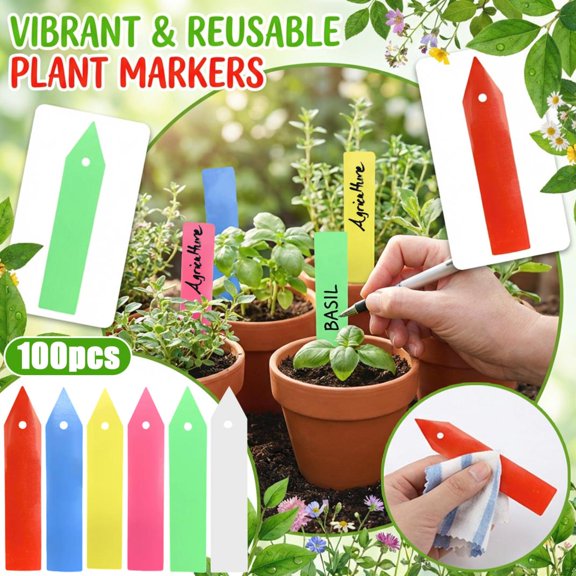 100-Pack 4-Inch Waterproof Reusable Plant Labels With Marker Pen, Vibrant Royal Blue Garden Tags For Seedlings, Vegetables, Flowers, Durable & Easy-To-Write Organizing Set