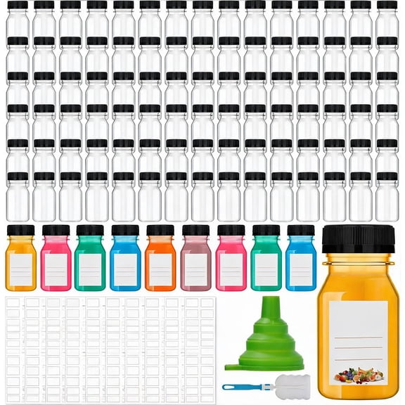 100 Pack 4 OZ Clear Plastic Juice Shot Bottles with Caps