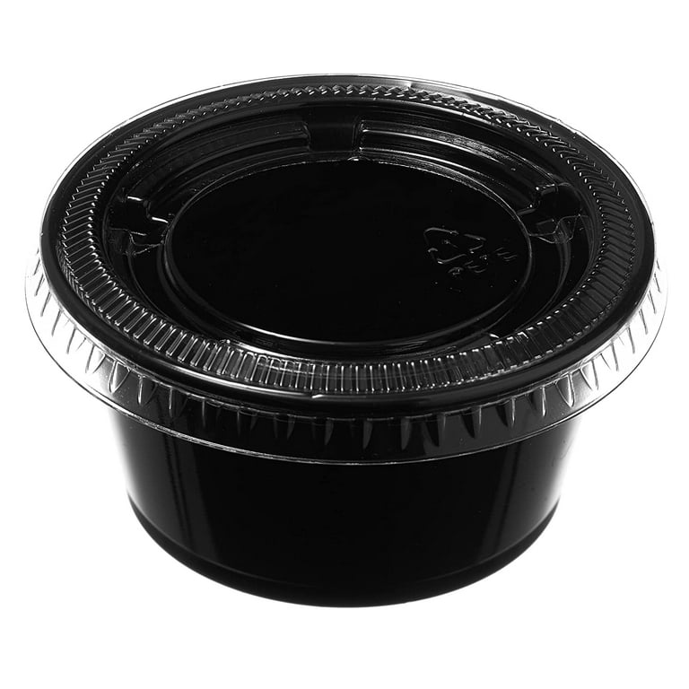 100 Pack] 4 Oz Leak Proof Black Plastic Condiment Souffle Containers with  Lids - Plastic Black Portion Cup with Plastic Lid Perfect for Sauces,  Samples, Slime, Jello Shot, Food Storage 