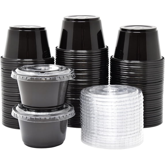 [100 Sets - 4 oz.] Black Jello Shot Cups with Lids | Small Plastic ...