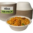 thumbnail image 1 of [100 Pack] 40 oz Round Disposable Compostable Paper Bowls Heavy-Duty, Eco-Friendly Natural Bagasse Unbleached, Heat Resistant, 100% Biodegradable Salad Bowls Alternative to Plastic, 1 of 9