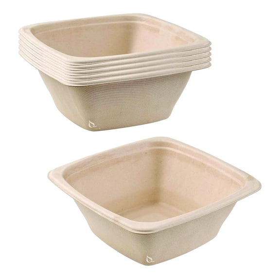 [100 Pack] 42oz Compostable Square Container Eco Friendly Bowls - Square Bowl Tree Free Sugarcane Bagasse Meal Prep Bento Boxes Take Out Catering Microwavable Deep Container by EcoQuality