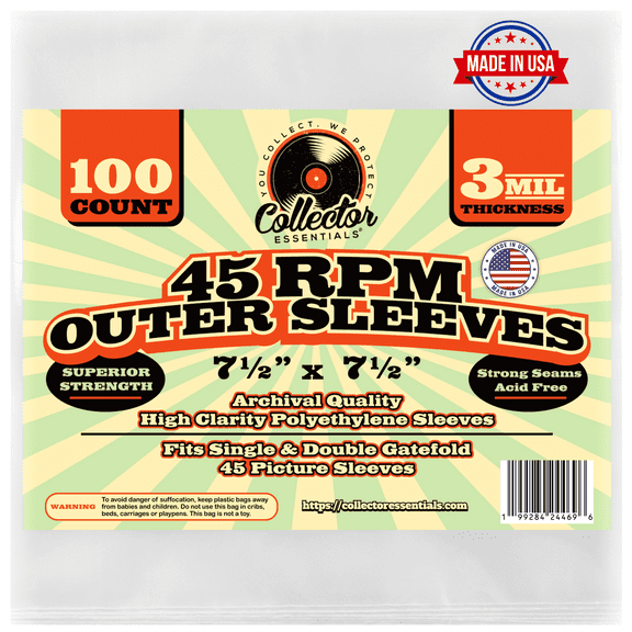 Collector Essentials 100 pack 45 Rpm Vinyl Record Storage Sleeves – Clear 3 Mil Polyethylene 7 inch Outer Bags for Disc Storage Protection