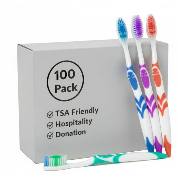 100 Pack 46 Soft Bristle Head Toothbrushes in Assorted Colors - Hospitality, Hotel, Homeless Shelter, Donation, Charity Drive, Disaster Relief Supplies - 100 Brushes