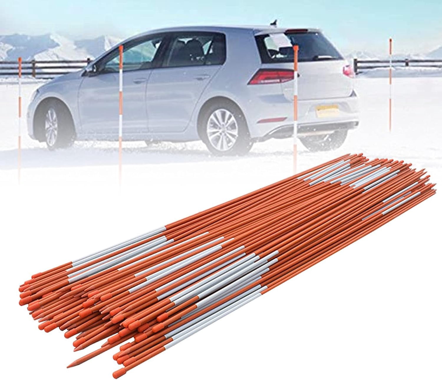 Gurdtopo 100 Pack Reflective Driveway Markers - 48" Red Snow Stakes, 5/16" Diameter