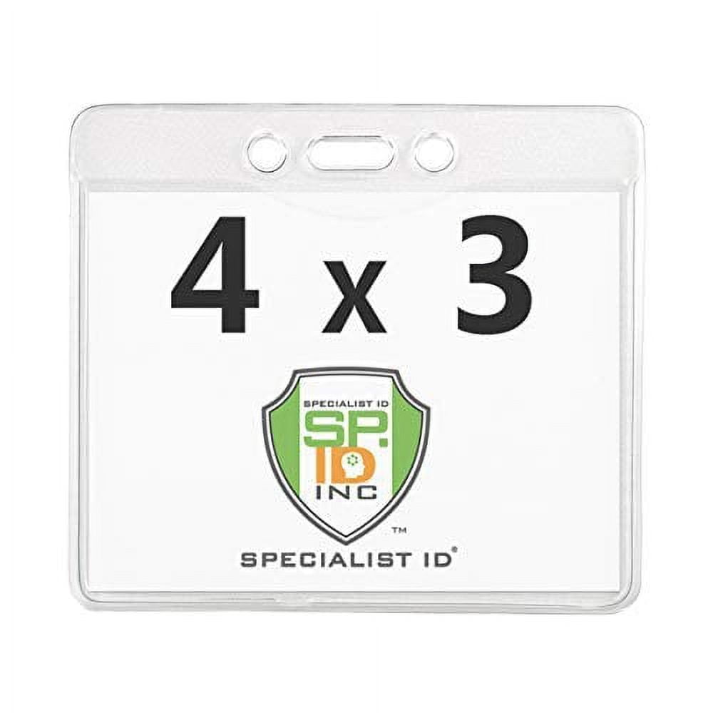 100 Pack - 4X3 Name Badge Holder - Heavy Duty Clear Plastic Horizontal 4 x 3 Name Tag Lanyard Holder for Conference, Convention & Events by Specialist ID