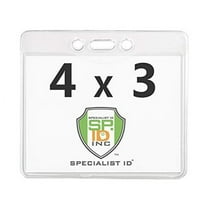 100 Pack - 4X3 Name Badge Holder - Heavy Duty Clear Plastic Horizontal 4 x 3 Name Tag Lanyard Holder for Conference, Convention & Events by Specialist ID