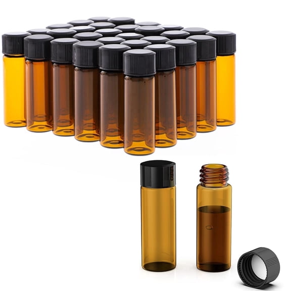100 Pack 4ml Glass Vials with Screw Caps, Amber Liquid Sample Vial Bottles, Lab/Travel Storage Vials for Essential Oil, Perfume, Meds, Reagent, Anointing Oil