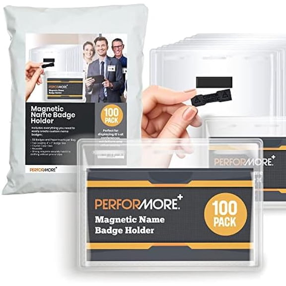 100 Pack of 4x3 Magnetic Name Badge Holders Clear PVC Horizontal ID Card Tags Kit Waterproof Reusable Plastic Tag for Office Conventions Exhibitors Events Immunization Record$$Office