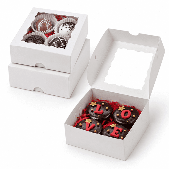 100 Pack 4x4x2 Inch Bakery Boxes with Clear Window for and Gifts