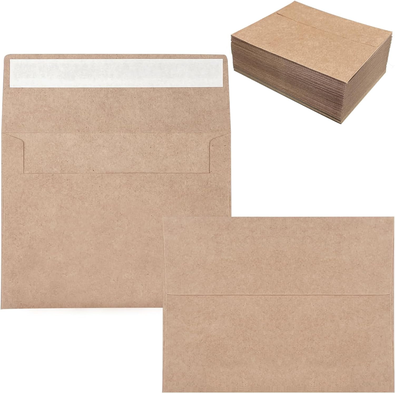 100 Pack 4x6 Envelopes for Invitations, Brown Kraft Envelopes, Self