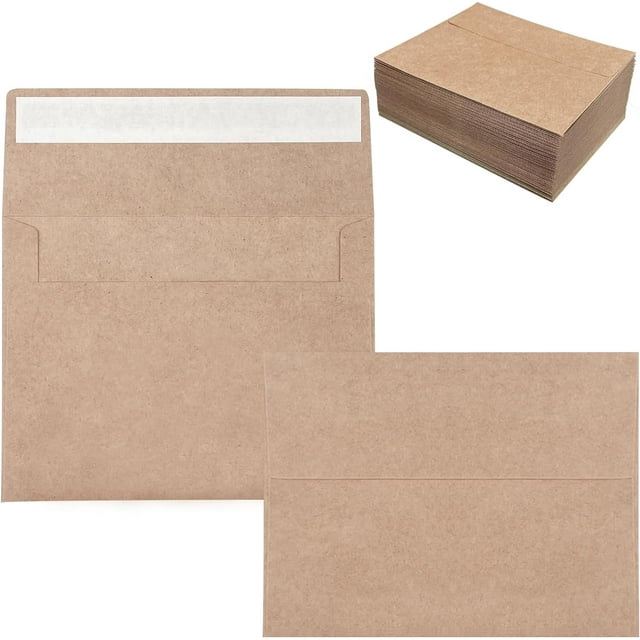 100 Pack 4x6 Envelopes for Invitations, Brown Kraft Envelopes, Self