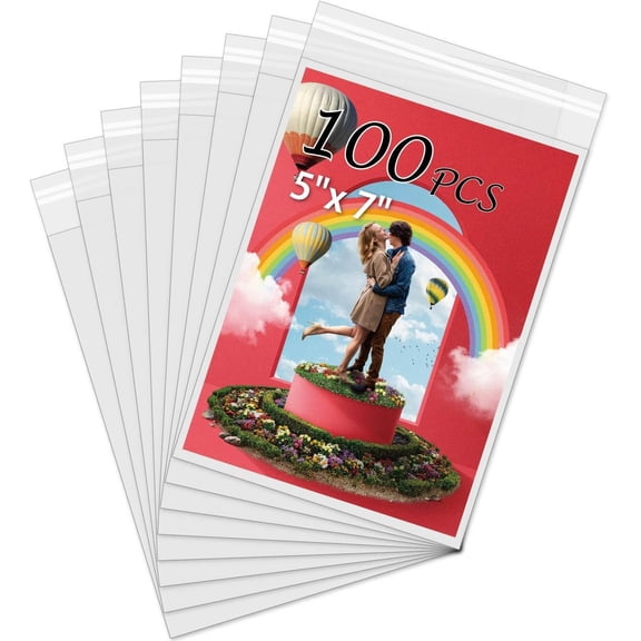 100 Pack 5 1/2 x 7 5/9 Inches Picture Sleeves Bags for 5x7 Mat Board, Acid-Free 5x7 Clear Plastic Sleeves