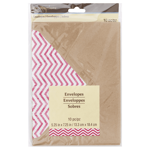 100 Pack 5.25 in x 7.25 in Craft Envelopes with Chevron Lining, Stylish, Durable Envelopes for Cards, Invitations, Letters, Perfect for Mailing, Gifting, Special Occasion, Bulk, Pink