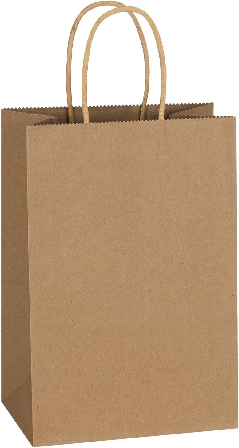100 Pack 5.25x3.25x8.5 Inch Plain Small Brown Kraft Paper Gift Bags ...