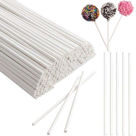 100 Pack 5.9 Inch White Paper Lollipop Sticks, 3.5mm Dia Paper Treat Sticks, Cupcake Topper Sticks for Cookies, Rainbow Candy, Cake Pops, Desserts & Handmade DIY Crafts