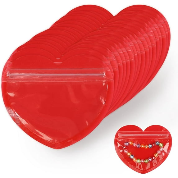 100 Pack 5.91x5 Inch Mini Red Heart-Shaped Bags for Jewelry, Resealable Ziplock Bags for Small Business Earring Sample Valentine's Day Wedding Small Gifts Packaging