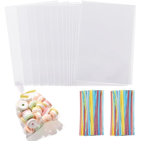 100-Pack 5" x 7" Clear Flat Cellophane Disposal Bags for Bakery, Popcorn, Cookies, Candy. Comes with a free metallic twist tie!