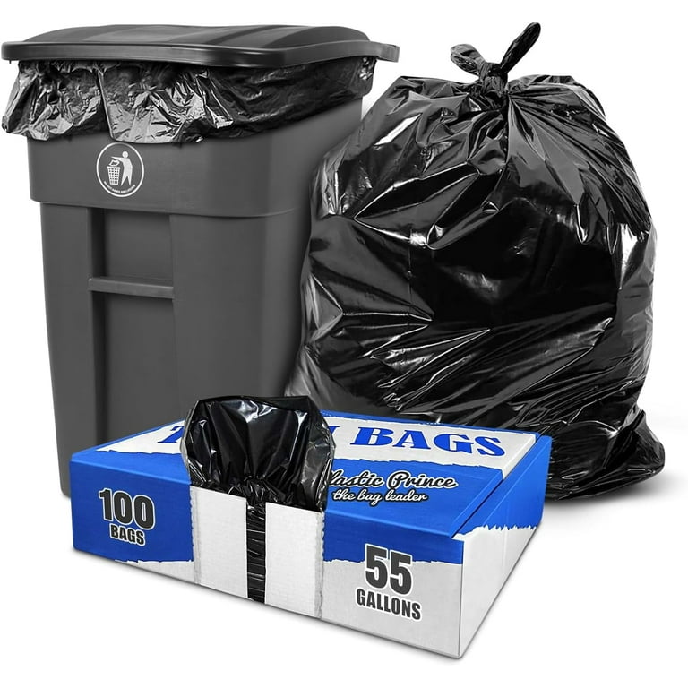 100 Pack 55 60 Gallon Trash Bags 1.5 Mil Heavy Duty Fit Rubbermaid Brute Rollout Round and Square 32 55 gal Trash Cans 43 x 47 Large Durable Garbage Trash Can Liners Bulk 1.5 Mil Black Walmart