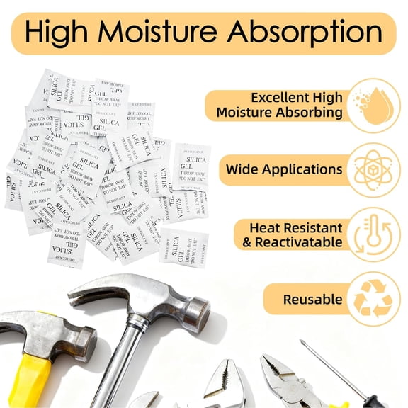 100-Pack 5Gram Silica Gel Packets - Desiccant Packs for Storage, Moisture Absorbers for Electronic Products, Jewelry, Cameras, Clothes, Books, Iron Tools, Precision Instruments