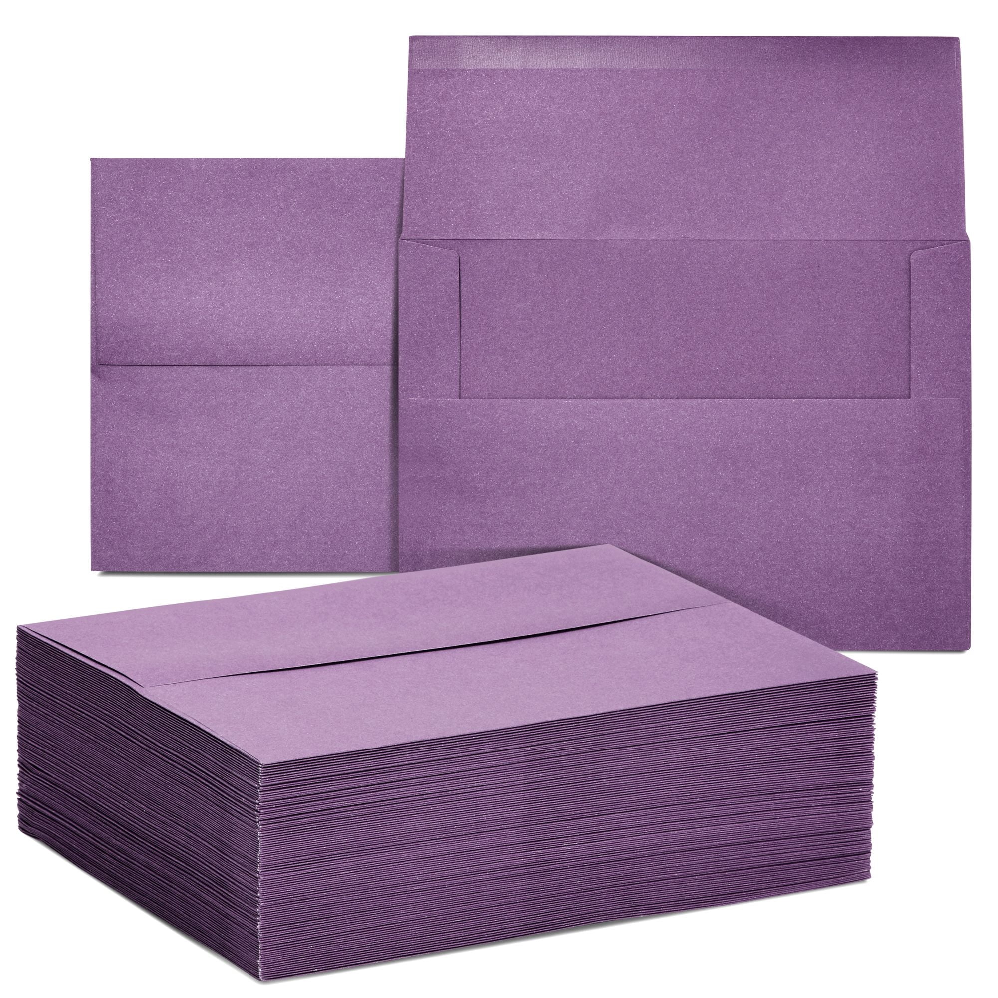 SUSTAINABLE GREETINGS 100 Pack 7 x 5 Invitation Envelopes, A7 Gummed Seal Square-Flap Invite Envelope for Wedding, Holiday, Birthday, Baby Shower - Purple - 120 GSM - 7 x 5 inches