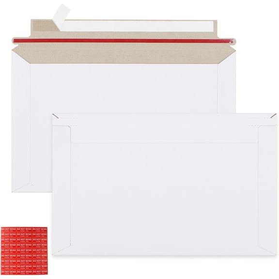 100 Pack 6.3x9.8 inch Rigid Mailer Self Seal Photo Document Mailers, Stay Flat White Cardboard Shipping Envelopes White Photography Mailers for CD, Photos, Document