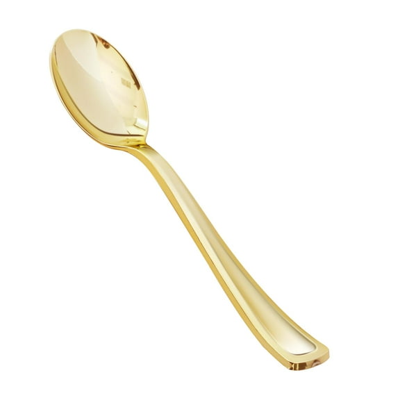 100 Pack 6.9 Inch Gold Plastic Spoons, Heavy Duty Plastic Silverware, Heavyweight Gold Disposable Spoons, Disposable Serving Utensils