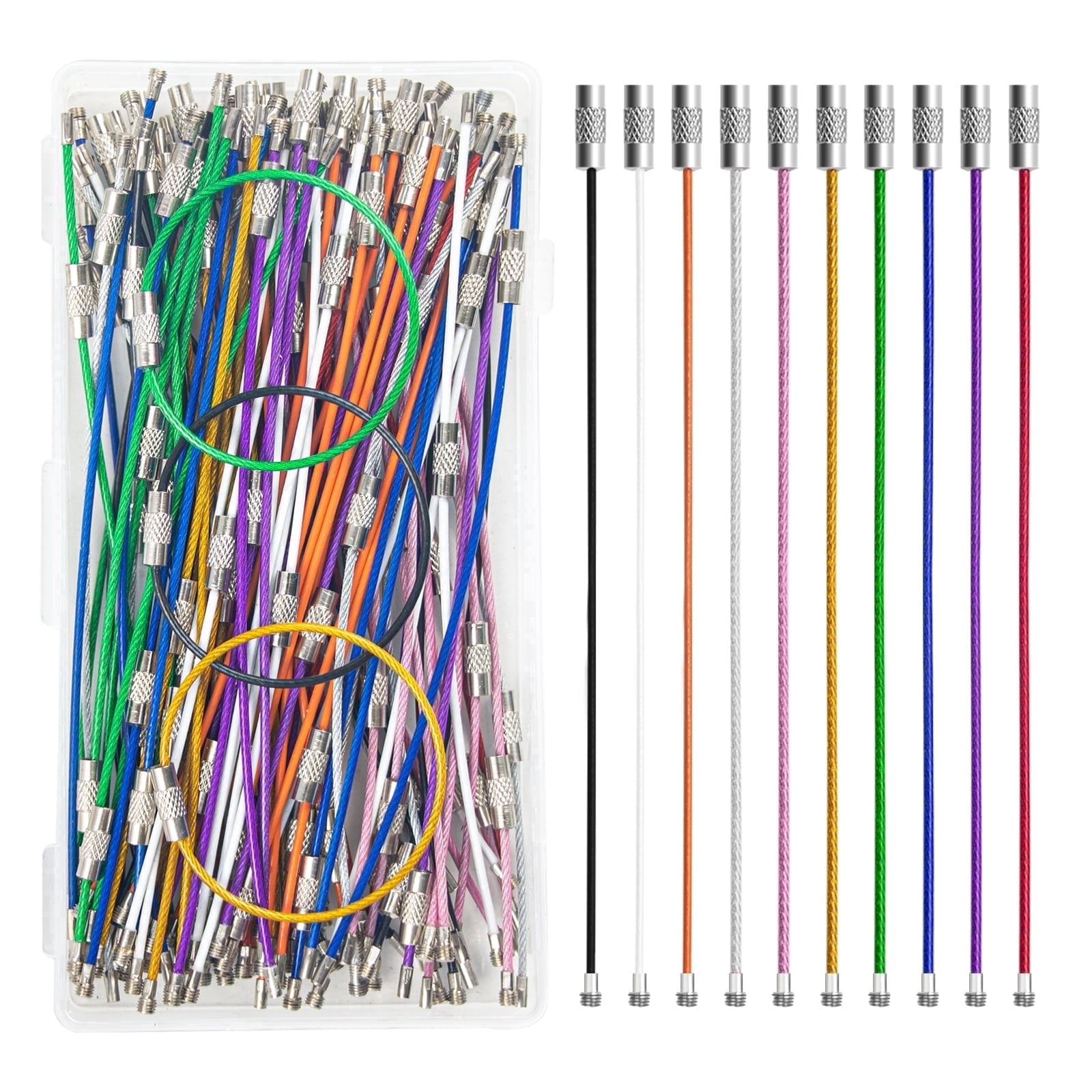 100 Pack 6 Inch Stainless Steel Cable Key Rings – Heavy Duty Wire Loops ...
