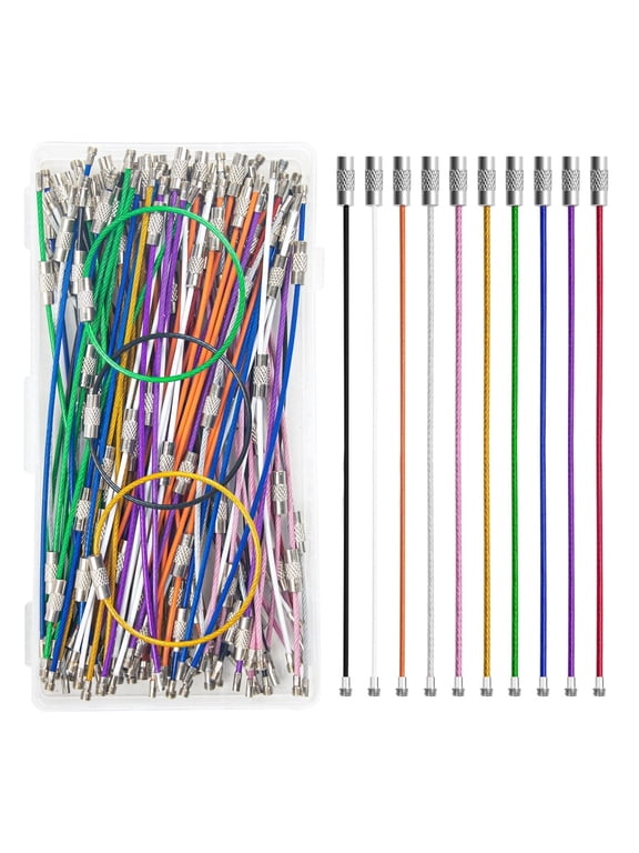 100 Pack 6 Inch Stainless Steel Cable Key Rings – Heavy Duty Wire Loops for Keychains, Luggage Tags, Zipper Pulls, Crafts – 10 Colors Rustproof
