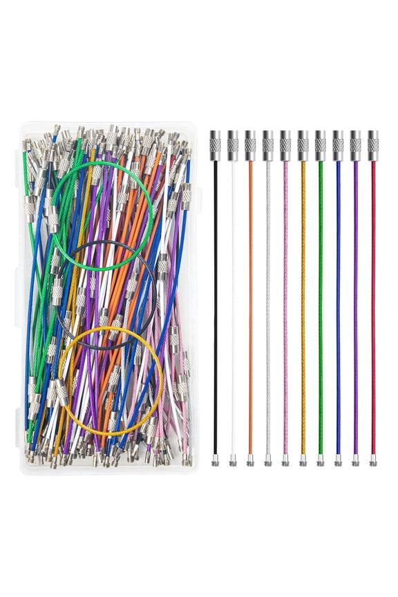 100 Pack 6 Inch Stainless Steel Cable Key Rings – Heavy Duty Wire Loops for Keychains, Luggage Tags, Zipper Pulls, Crafts – 10 Colors Rustproof