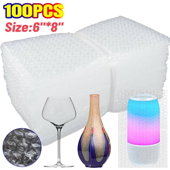 100 Pack 6 x 8 Bubble Bags, Double Walled Extra Thick Bubble Wrap Pouches, Reusable Shipping Protection for Jewelry, Makeup, Electronics
