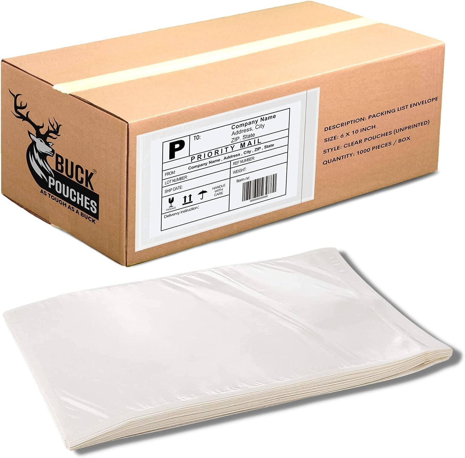 100 Pack 6"x10" Shipping Label Sleeves - Packing Slip Envelope Pouches with Self-Adhesive Peel & Seal - Clear Unprinted Plastic & Waterproof Mailing List Holder Ideal for Labels, Invoice & Documents