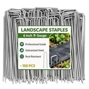 100 Pack 6in Heavy Duty U-Shaped Securing Stakes Pins Garden Stakes Pins-Sod Fence Staples Galvanized Steel for Anchoring Landscape Fabric, Netting, Irrigation Hoses, Ground Mat