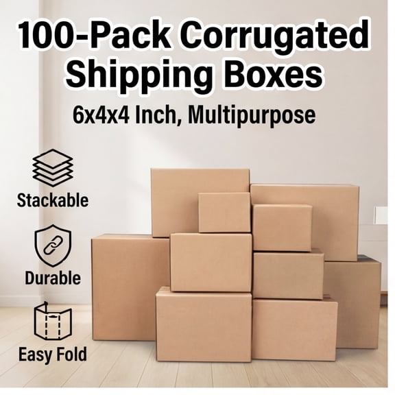 100 Pack 6x4x4 Inch Yellow Corrugated Cardboard Shipping Boxes - Small Moving, Mailing & Packaging Cartons with Strong Double Wall Construction
