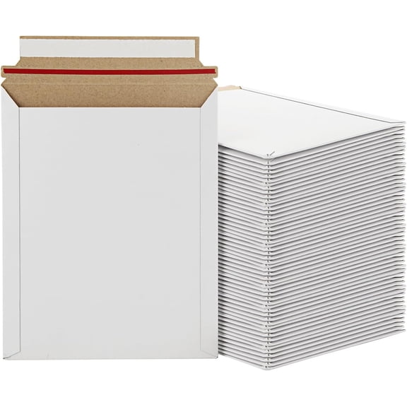 100 Pack 6x8 Inch Rigid Mailers, Self Seal Photo Document Mailer Cardboard Mailing Envelopes Stay Flat Mailers for CD, Photos, Document, Pictures, Papers, Files, White