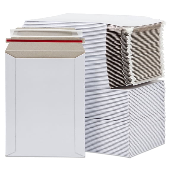 Stockroom Plus Mailing Envelopes - 6 x 8 in, White, 100-Count, Flat - Heavy Duty Cardboard Envelopes & Mailers for Photos, Documents & Trading Cards - Stay Flat Mailers