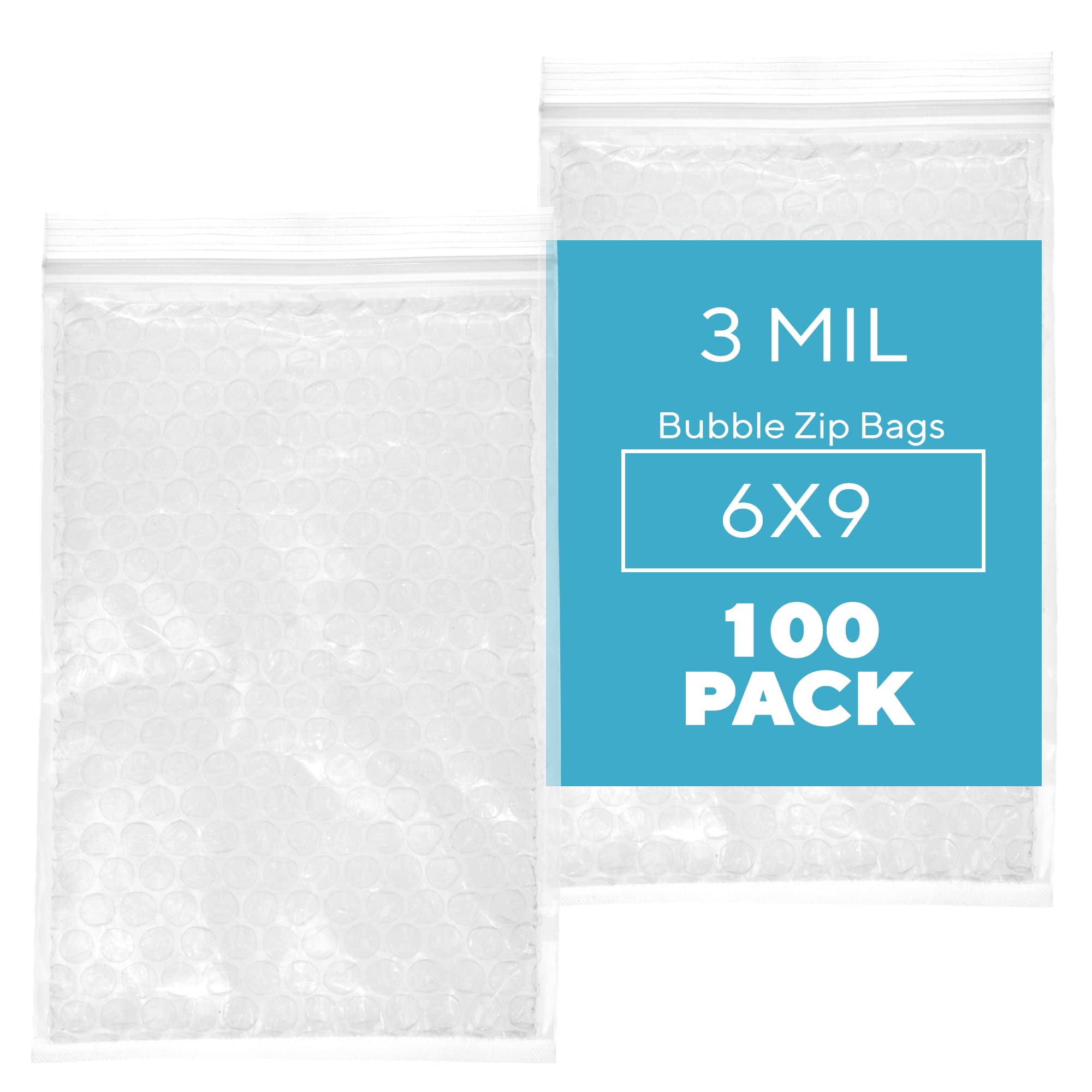 100 Pack 6x9 Inch Resealable Bubble Zip Bags, 3 Mil Reusable Protective Pouch, Double Layer Cushion Wrap for Storage Mailing Fragile Glass, Clear