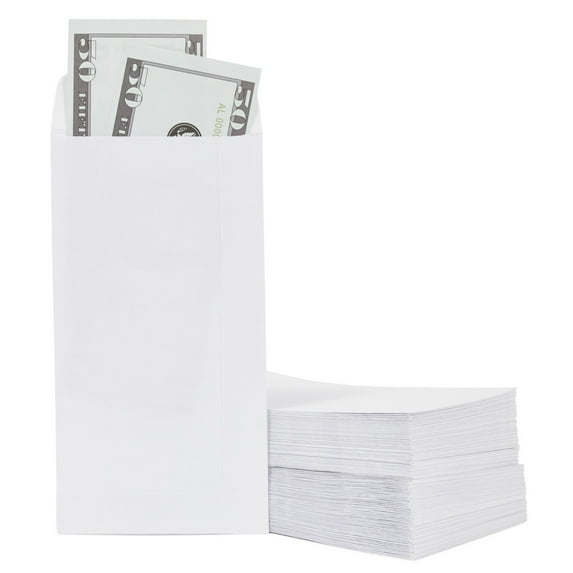 100-Pack #7 Small Money Envelopes for Cash 3.5x6.5 in, White 130 gsm, Self-Adhesive Paper Currency Envelopes for Budgeting, Saving Challenges, Banks, Coins, Seed Packets, Tips