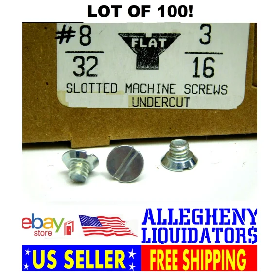 100 Pack! #8-32 X 3/16" Machine Screw Slotted Flat Head Undercut Steel Zinc Nh