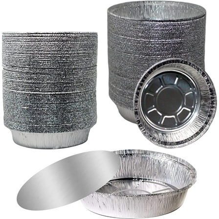 (100 Pack) - 8 Inch Disposable Round Aluminum Foil Take-Out Pans with Board Lids Set - Disposable Tin Containers, Perfect for Baking, Cooking, Catering, Parties, Restaurants by EcoQuality
