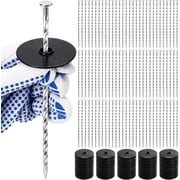 100 Pack 8 Inch Heavy Duty Landscape Stakes, Galvanized Spiral Steel Garden Spikes with Gasket Caps, Rustproof Turf Anchors Nails for Fixing Weed Barrier, Artificial Turf, Paver Edging, Tent