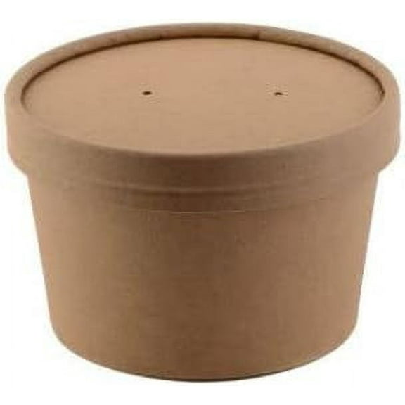 [100 Pack] 8 oz Disposable Kraft Paper Soup Containers with Vented Lids - Half Pint Ice Cream Containers, Frozen Yogurt Cups, Restaurant, Microwavable, Take Out, Food Storage, Recyclable