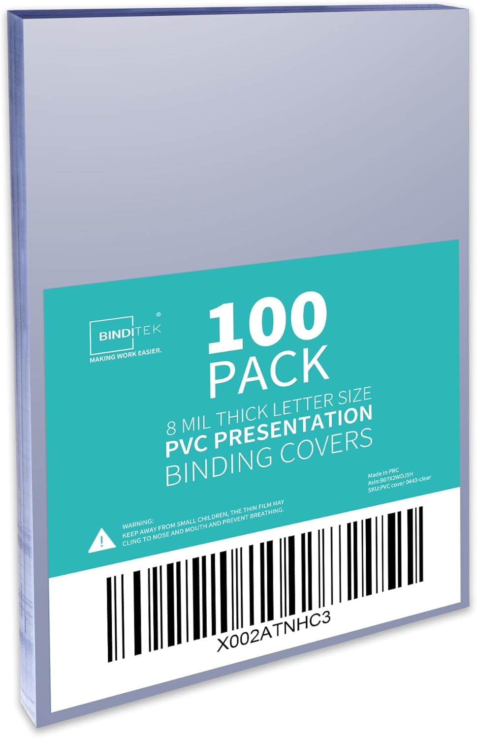 100 Pack 8mil PVC Clear Binding Presentation Covers, Letter Size, 8.5 x 11 Inches, Square Corners, Un-Punched, Office Supplies