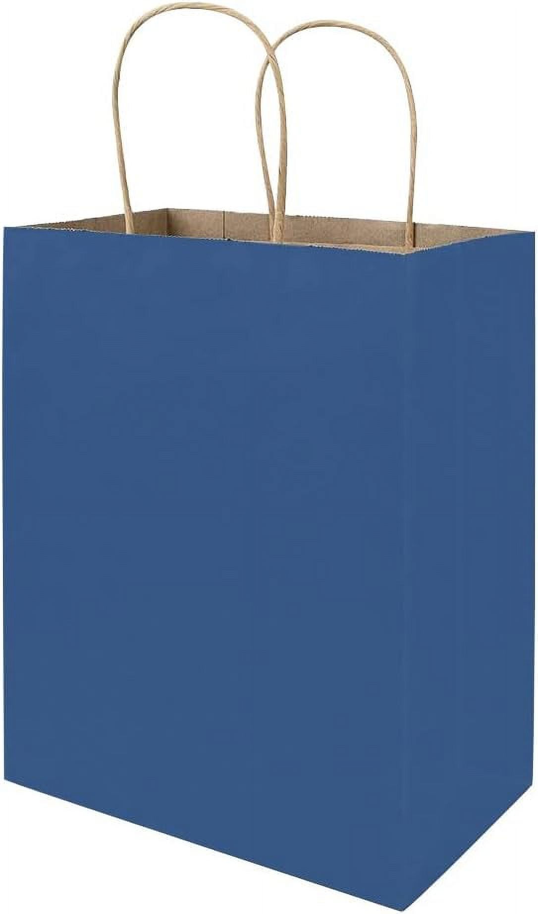 Joybe Navy Blue Kraft Paper Bags – 200 Pack, 8x4.75x10 Inches, Handles, 100g Recycled Paper For Retail, Gifts & Parties